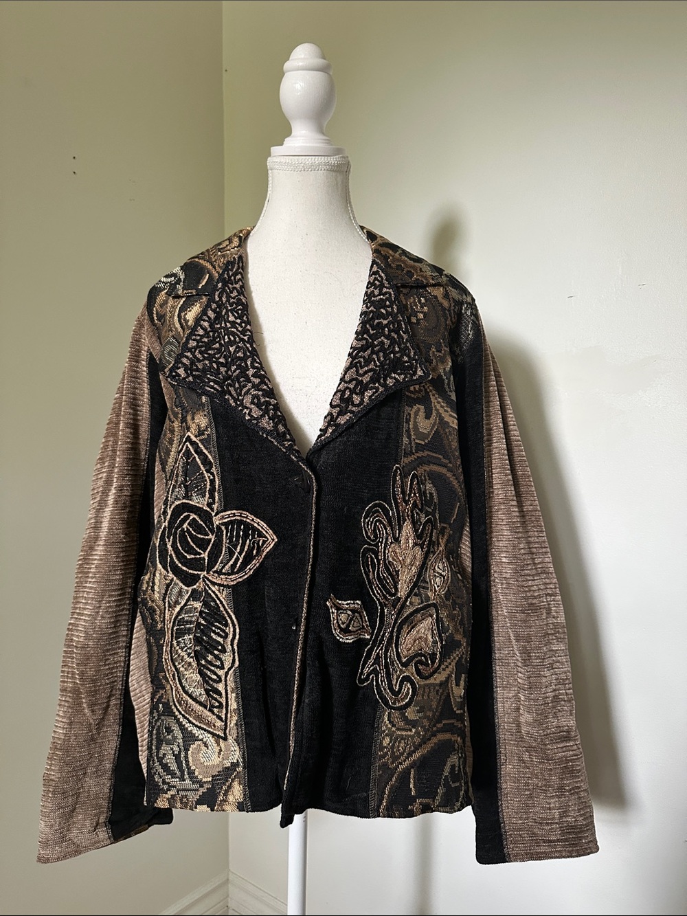 PARSLEY & SAGE Floral Cotton Blend Embroidered Boho Maximalism Neutral Blazer XL
